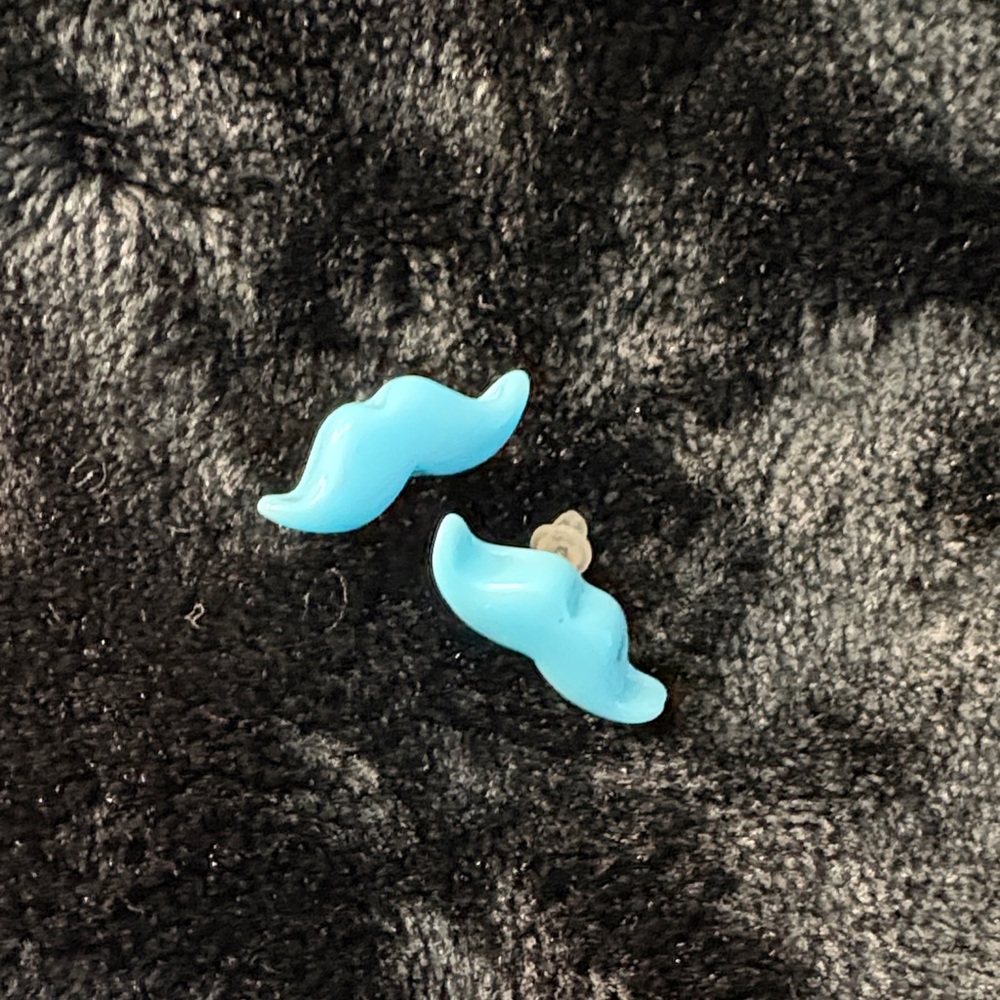 Blue Mustache Kids Earrings